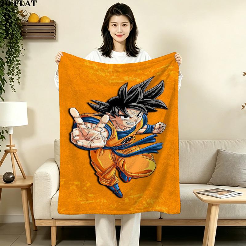 1PC Son Goku Patterned Flannel Blanket Suitable For All Seasons For Home Decor Warmth And Comfort Gifts Holiday Present
