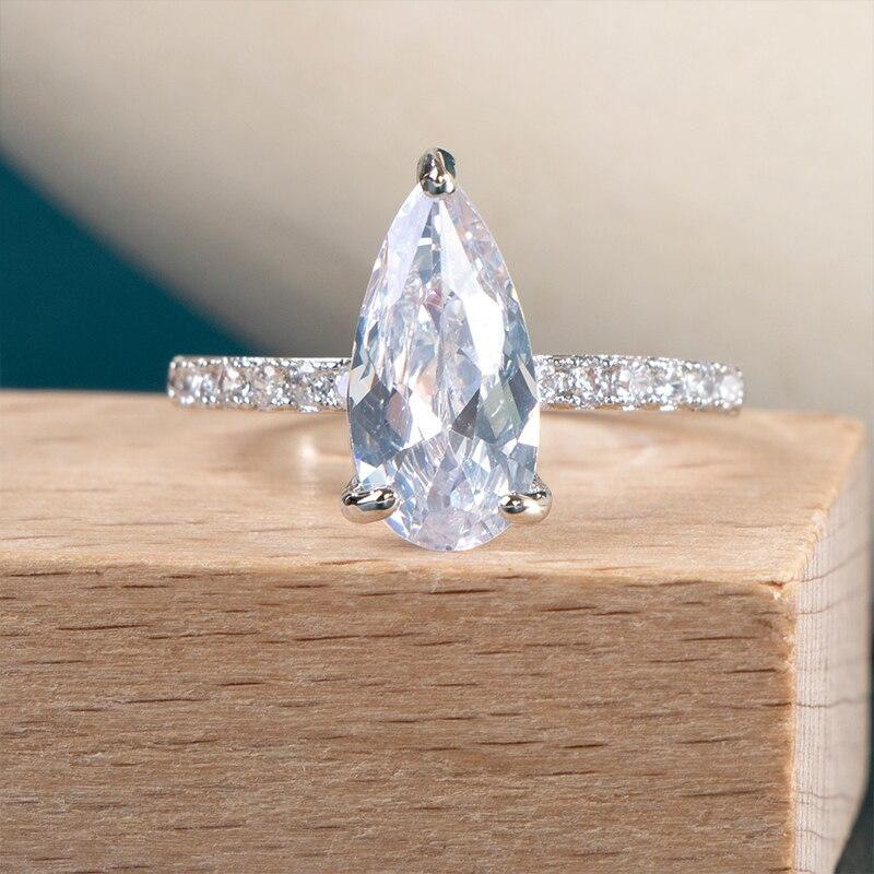BELLA BOX Simple Stylish Water Drop Zircon Women's Rings Romantic Bridal Wedding Ring Silver Color Trendy Jewelry For Party