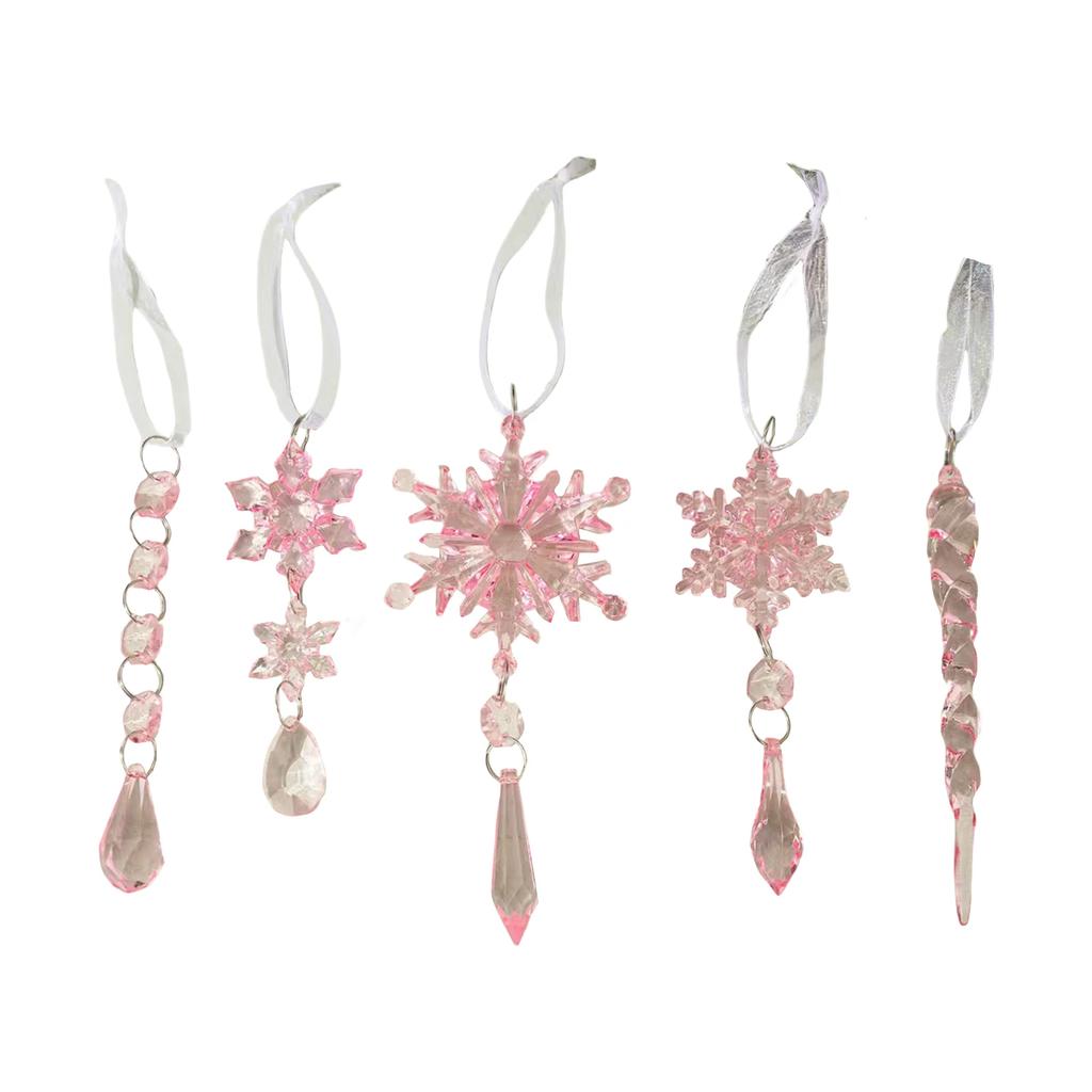 10 Pcs Christmas Tree Pendants with Strings Xmas Baubles Snowflake Icicles Hanging Ornaments for Christmas Party Wedding