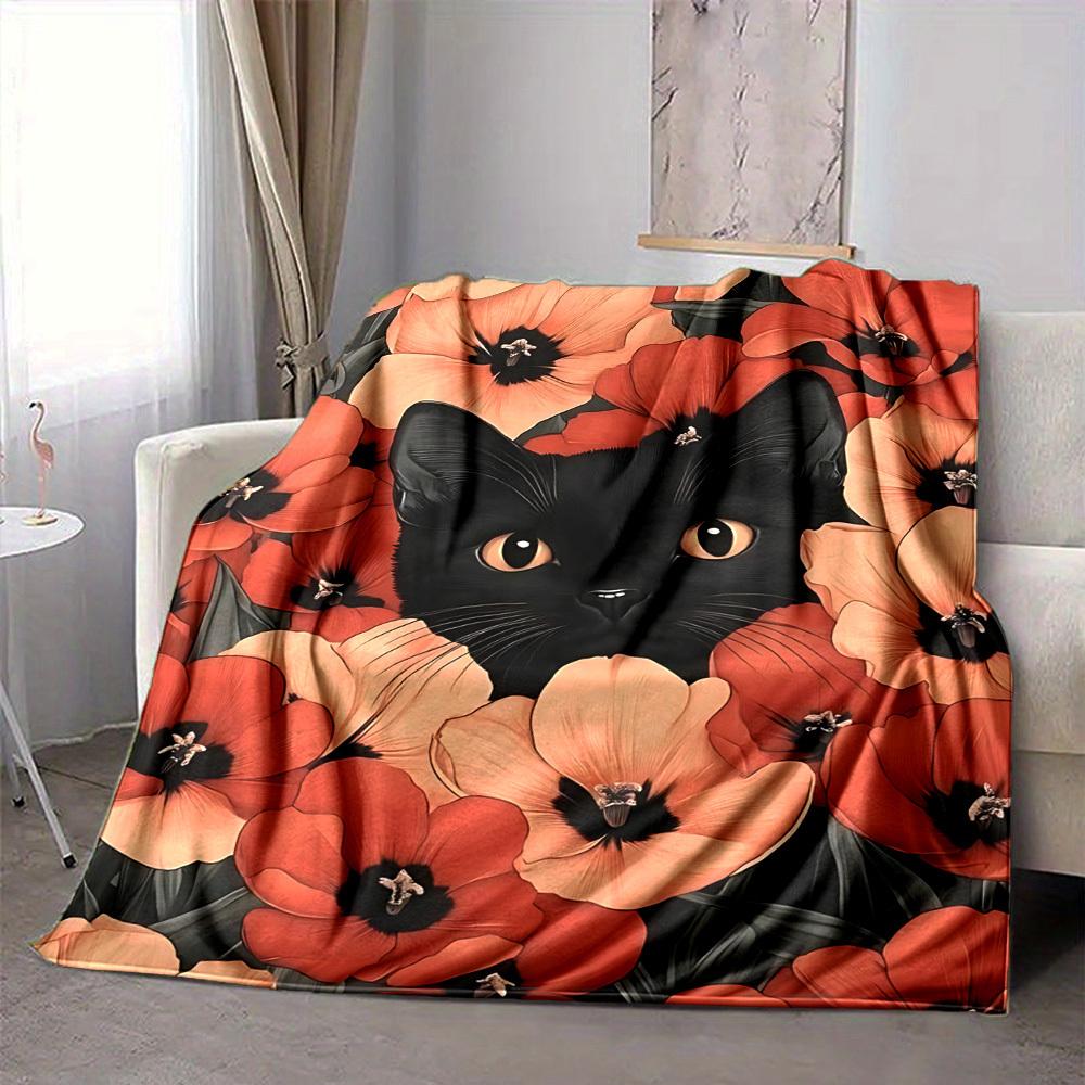 1PC Black Cat Print Blanket, Throw For Sofa, Bed, Travel, Printing Blanket With Soft And Warm Fabric Yy250918206
