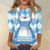 Women Casual Three Quarter Sleeve Oktoberfest Print Round Neck Shirt Lightweight Pullover Top for Daily Wear