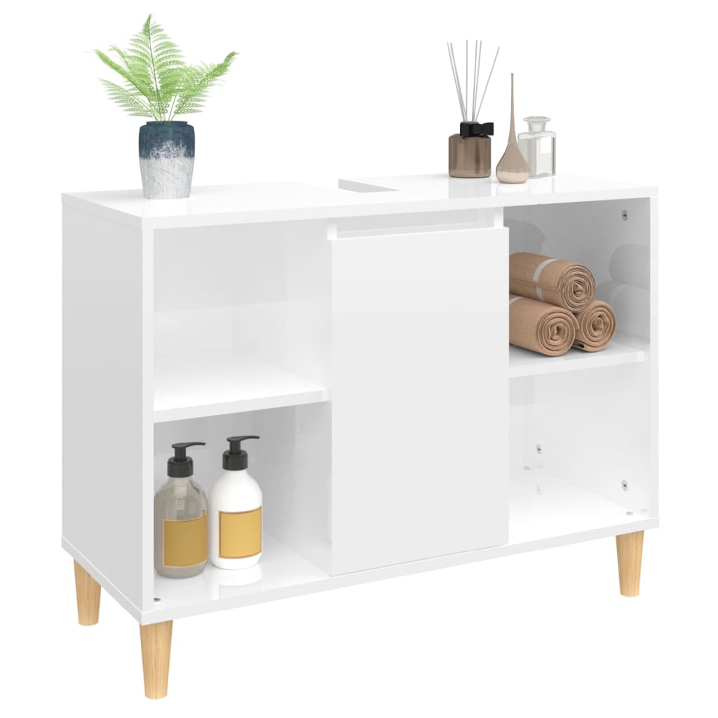 Glossy White Bathroom Vanity Cabinet 80 x 33 x 60 cm Engineered Wood