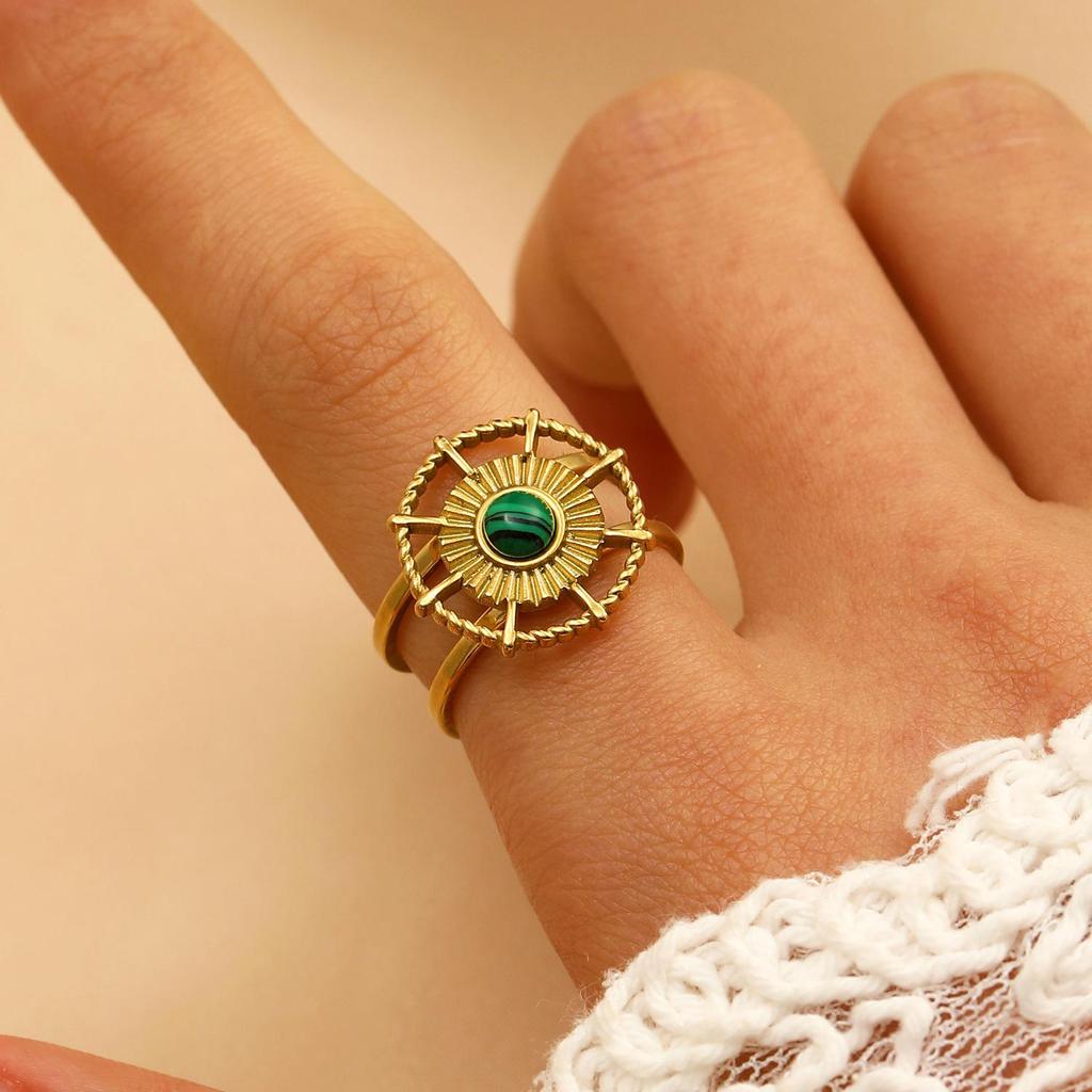 Vintage Turquoise Stainless Steel Open Finger Ring for Women