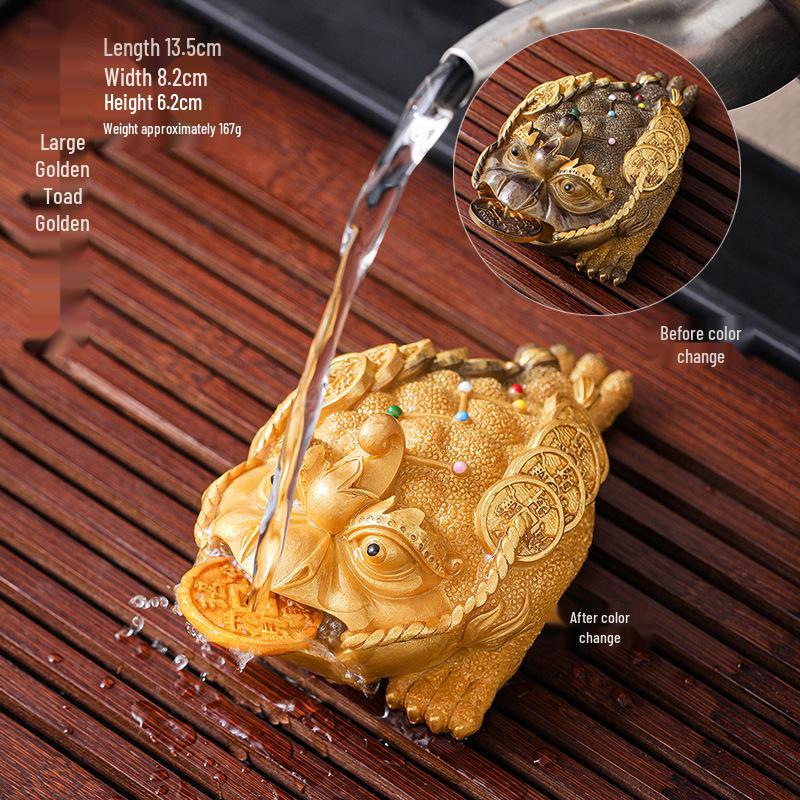 Color-Changing Golden Toad Monk Ornament for Tea Ceremony Decor