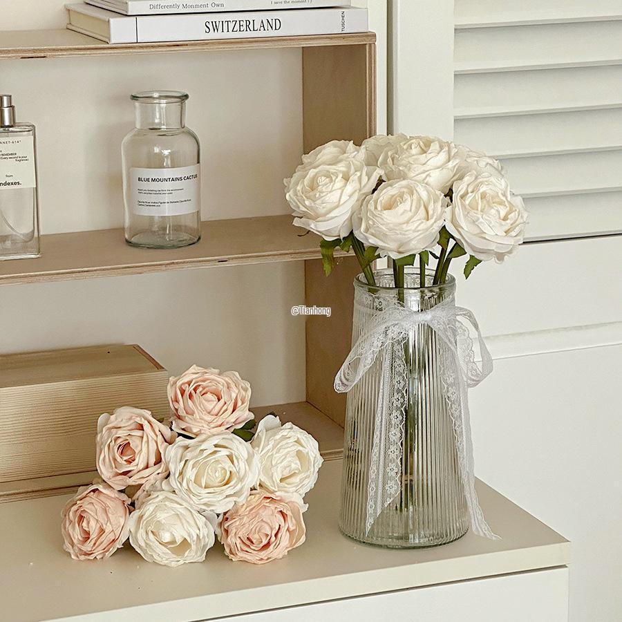 Rose Artificial Flower Arrangement for Living Room Dining Table - Preserved Dried Bouquet Vase Decoration