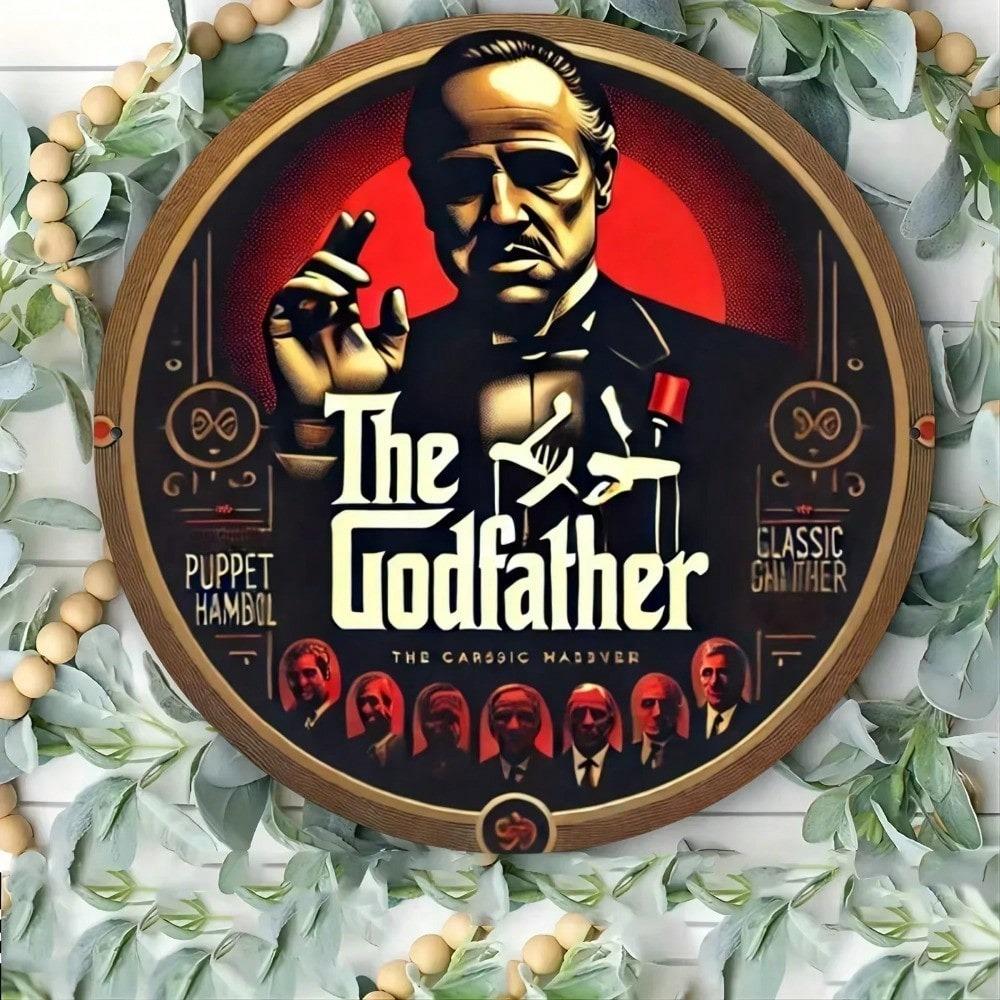 1 st Retro Godfather Blikplaat Wandkunst 8x8 Rond Metalen Bord Duurzaam Cadeau Huis Kantoor Decor