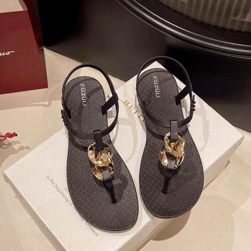 Fashion Women's Sandals Fashion Outdoor Casual Sandals Metal Buckle Design Sandal Non Slip Flat Sandals for Women Summer Roman Sandalias