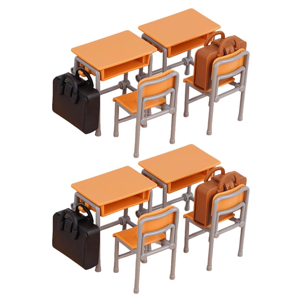 Pack Of 4 1:12 Scale Miniature Classroom Furniture Desk Chair School Bag Toy Set For Dollhouse Display