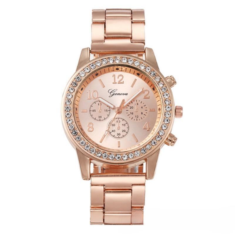 

2025 Новые модные женские часы с бриллиантами, элегантные роскошные наручные часы, женские повседневные кварцевые часы из нержавеющей стали One Size розового золота