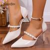 Fashion Fashion Pearl Decor High Heel Pumps Women Pointed Toe Stiletto Heel Banquet Party Shoes Woman Elegant Patent Leather Dress Shoes