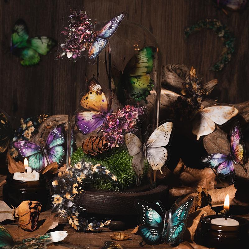 30 pcs/pack Vintage Butterfly PET Stickers Creativity Decorative Hand Account Scrapbooking Junk Journal Supplies