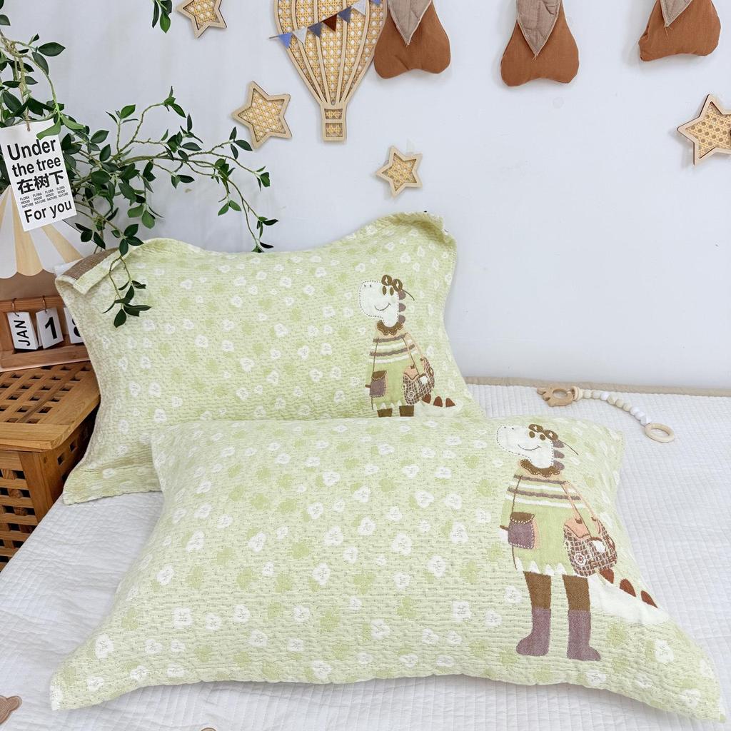 Cartoon Cotton Gauze Pillowcase Set: Soft, Breathable, Sweat-Absorbent Pillow Covers.