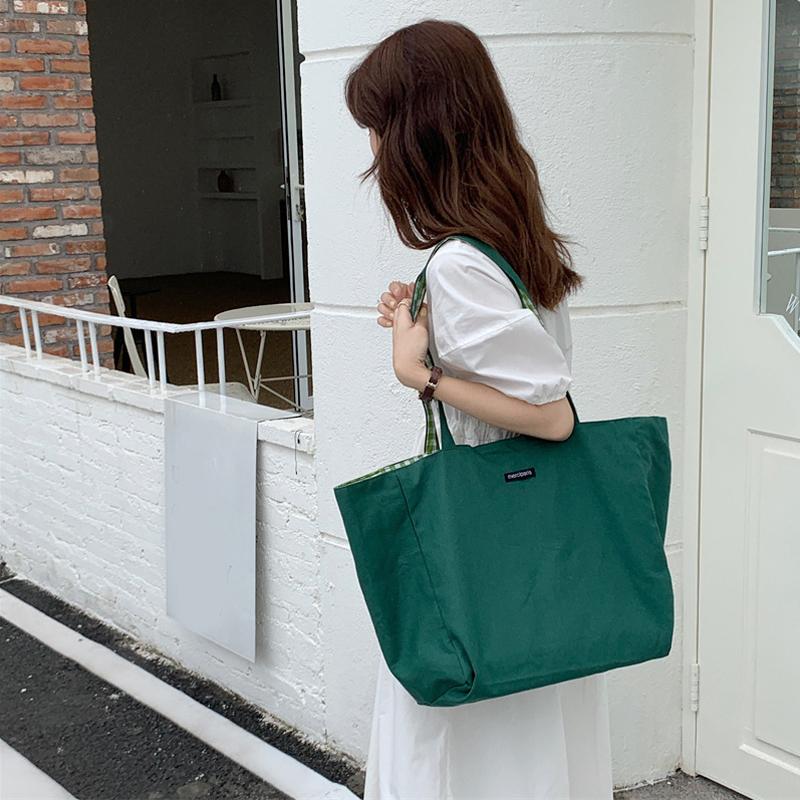 Canvas Bags for Women Shoulder Totes Bag Designer Handbags Girls Casual Solid Plaid Shopper Large Capacity Double Side Bags MIT