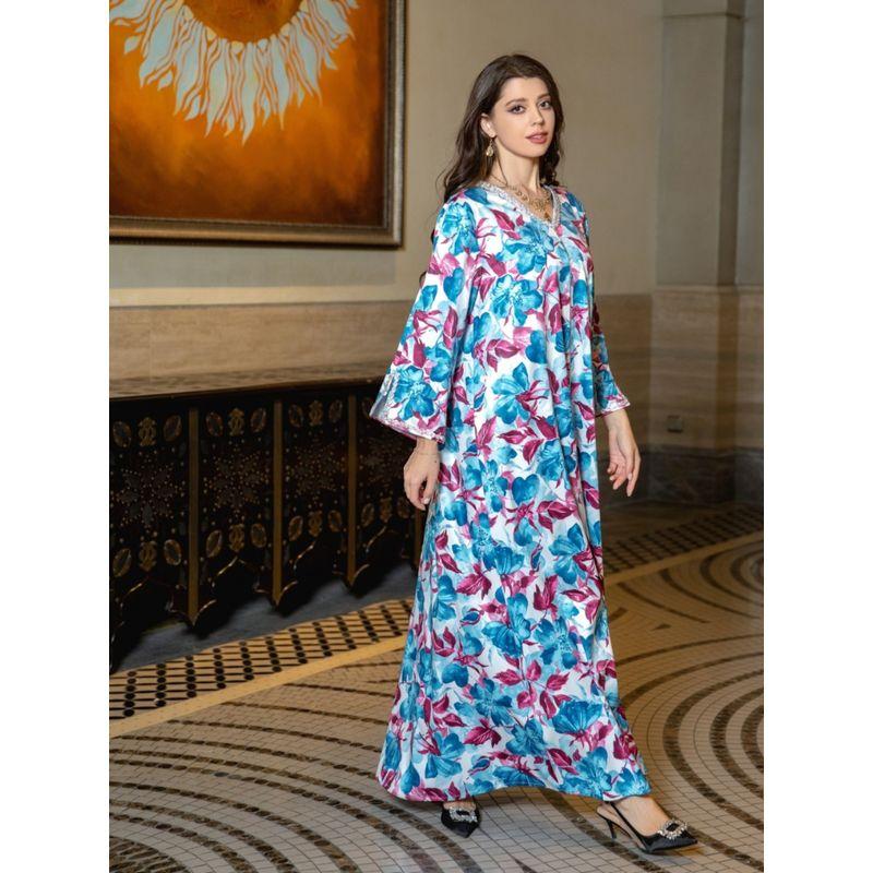 Indonesian Arab Print Dress Saudi Dubai Spring Middle East Twist Drill Hot Drilling Large Robe Dresses