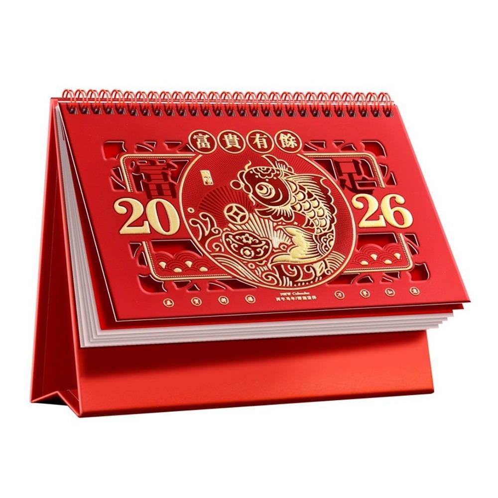 New Year festive Red 2026 Desktop Desk Calendar Standing Desktop Paper Calendar  Table Decorations