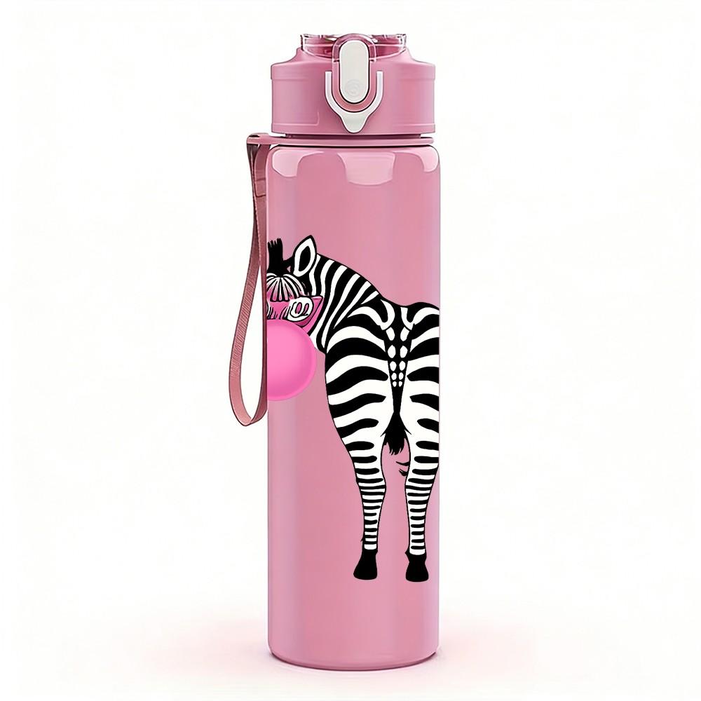 1PC Zebra Blowing Bubble Graphic 750ml Color Plastic Sports Water Bottle Leakproof Flip Straw Lid Suitable for Sports Office Home Use