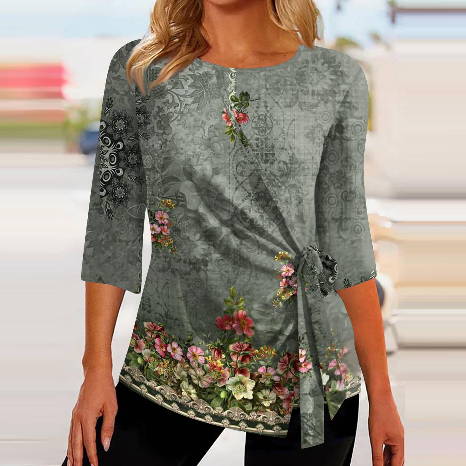 

3/4 Sleeve Tops For Women Summer Asymmetric T-Shirt Slim Fit Casual Tops T Shirt Pullover Tops T Shirts Summer Tops Three Quarter Sleeve Tops XL