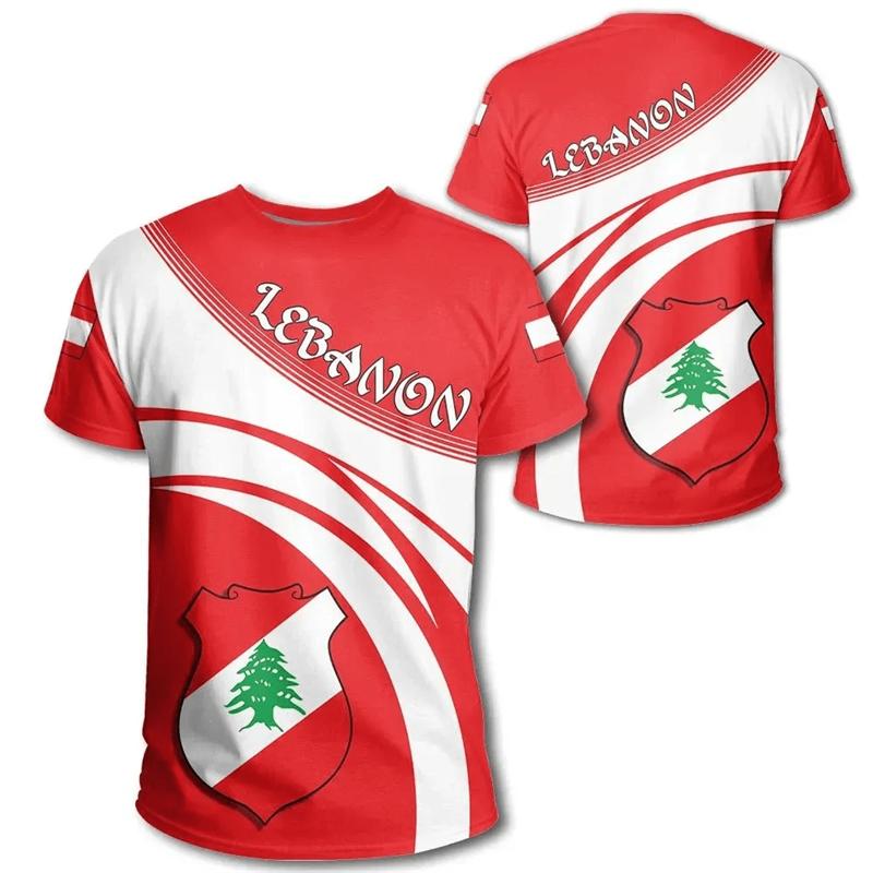 Libanon-Flagge Herren-T-Shirt mit Wald-Camouflage-Print, libanesisches Emblem, Sommerstraße, übergroße Mode, kurzärmelige Oberteile