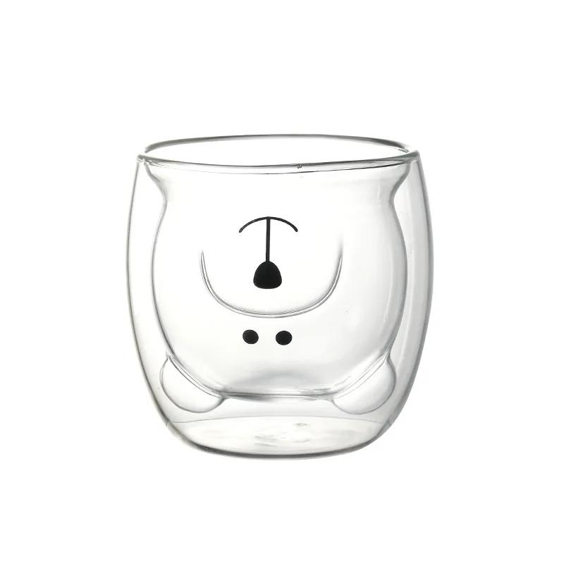 250ml High Borosilicate Creative Glass Cup Little Bear Cup Women'S Summer Cat Claw Cup Double Layer Creative Drinking Cup