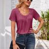 Women's Square-neck Top Pleated Solid Color Loose Button T-shirt