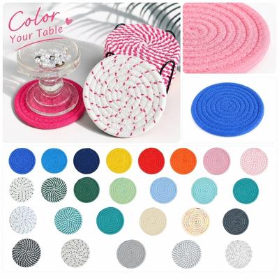 Posavasos Redondo Tejido 11 cm de Diámetro Cuerda de Algodón Resistente al Calor Almohadilla Protectora para Mesa para Uso en Hogar Cocina Oficina Juego de 1