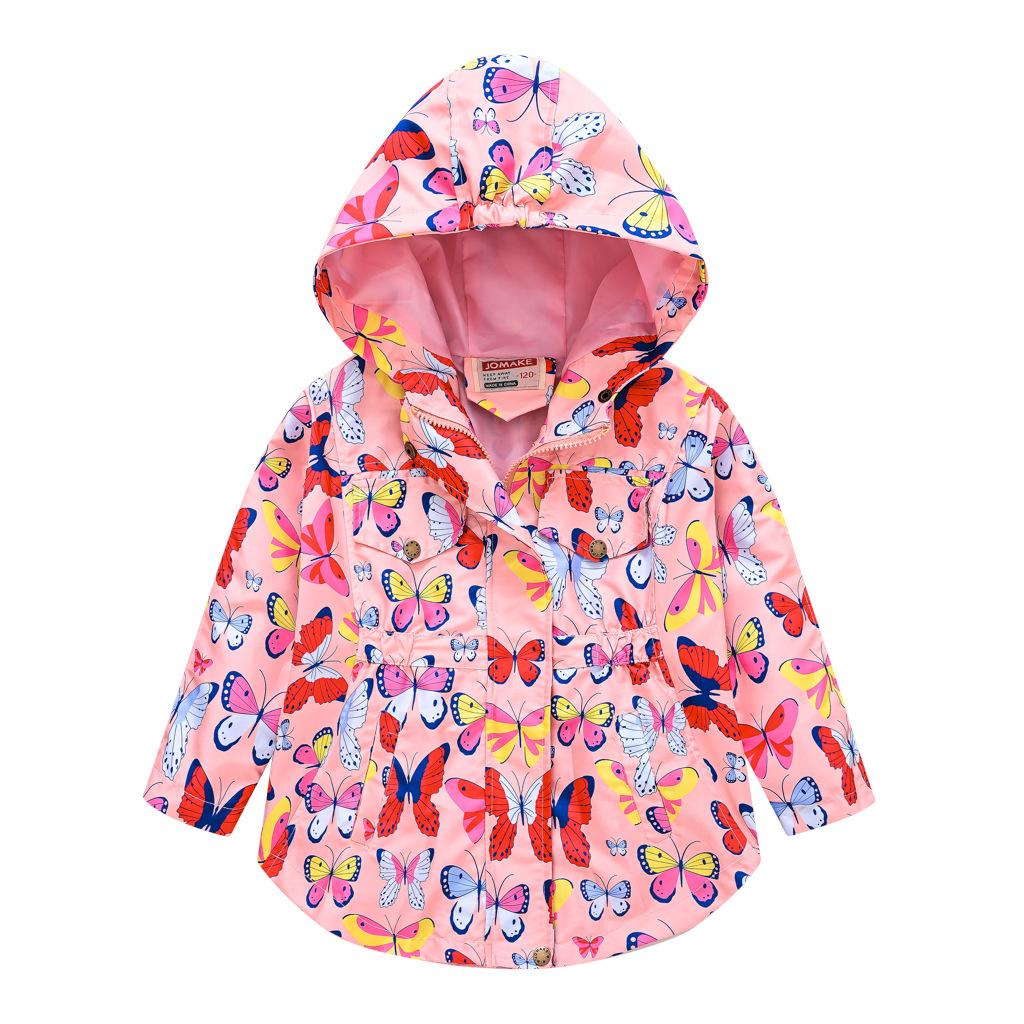 Fall Girls Butterfly Print Waist Jacket Girls Double Layer Hooded Zipper Shirt Fashion Windbreaker Jacket