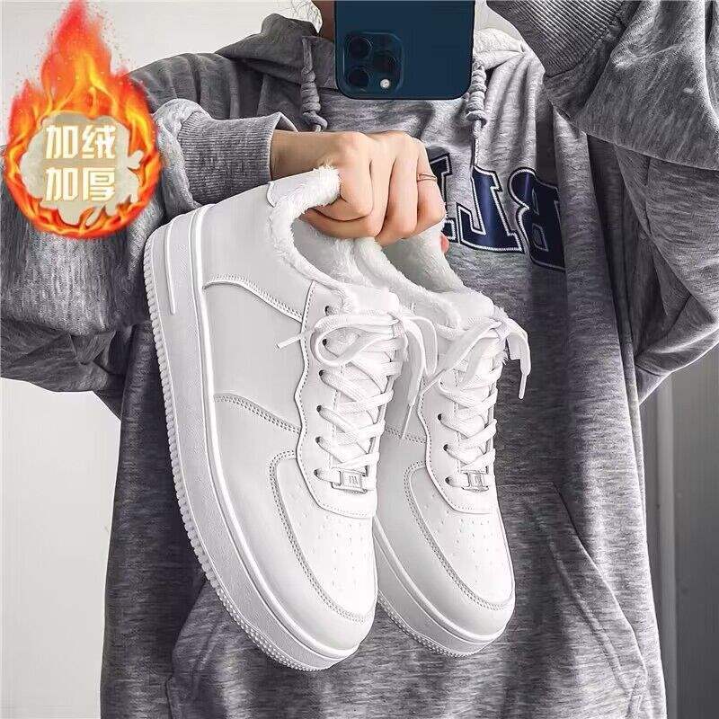 Pánské zimní sametové teplé bavlněné boty všestranné ležérní bílé plátěnky kožený povrch nepromokavé sportovní zvyšující malé bílé trendy boty