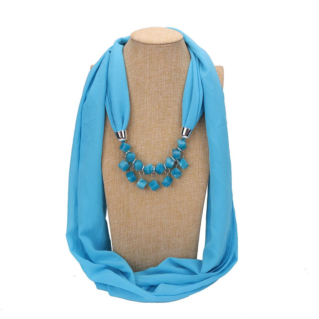 Bold Red Chiffon Scarf Necklace with Cubic Beads – Fashionable Infinity Scarf for Women, Statement Jewelry Accessory