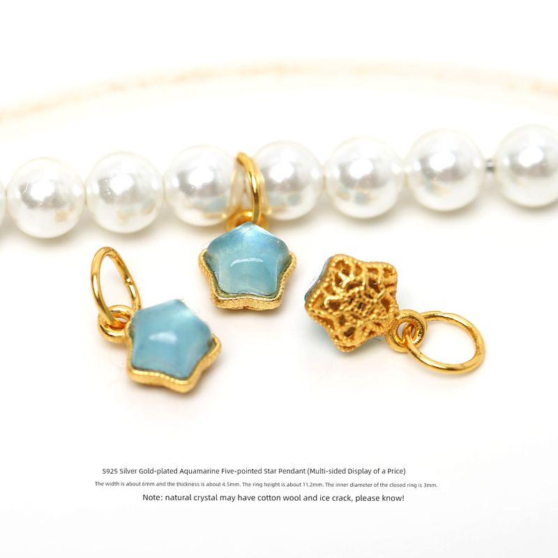 

Серебро 925 пробы с золотым покрытием, натуральный кристалл аквамарин, бочонки с рифлением, бусины-разделители для браслета и ожерелья, ручка для крышки кастрюли, ремешок для переноски 120# Silver Aquamarus Pendant