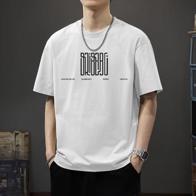 Heavy Duty Pure Cotton Short Sleeved T-shirt for Men's Summer Ins Hong Kong Style Loose Couple Outfit Trendy Versatile Half Sleeved T-shirt On Top