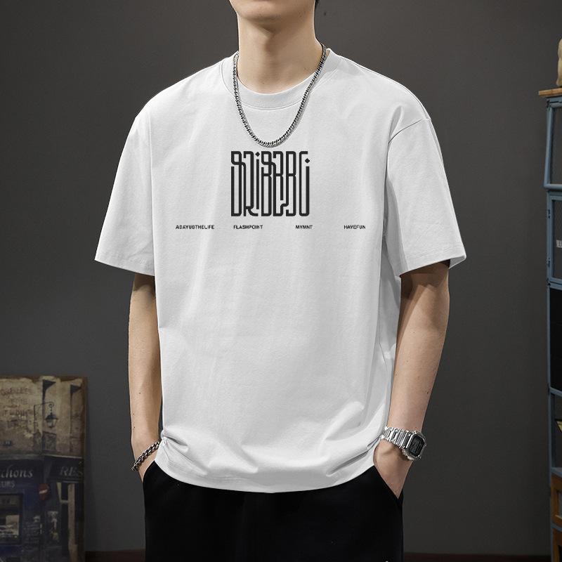 Heavy Duty Pure Cotton Short Sleeved T-shirt for Men's Summer Ins Hong Kong Style Loose Couple Outfit Trendy Versatile Half Sleeved T-shirt on Top