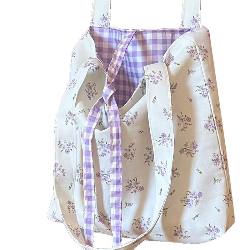 1PC Korean Floral Bow Tie Canvas Bag For Spring Summer Casual Versatile Large Capacity Outdoor Mountaineering Bag Christmas Gift