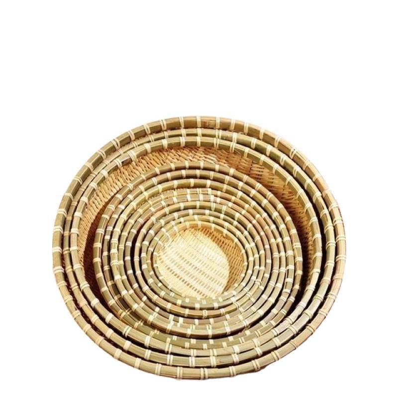 Handwoven Bamboo Winnowing and Storage Basket – Round Basket for Steamed Buns, Fruits, Vegetables, and Draining.