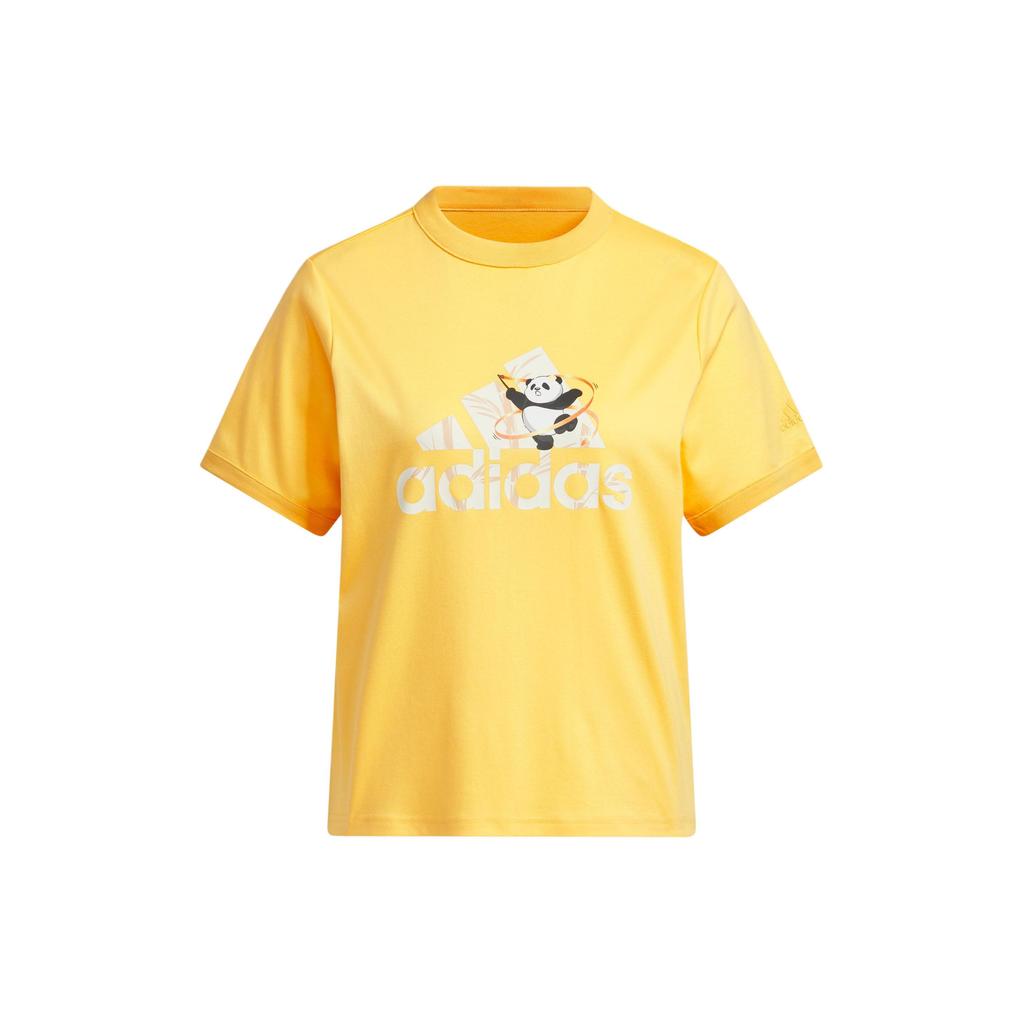 Adidas Badge Of Sport Graphic Print Round Neck Short Sleeve T-Shirt Women Tops Bright-Yellow JI6864