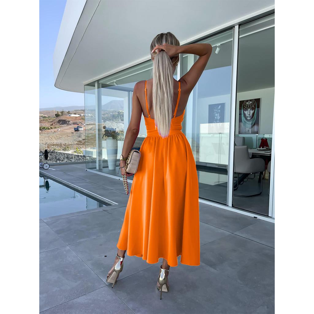 Women's Summer Fashion Socialite Deep V Cutout Slit Halter Dress Dress