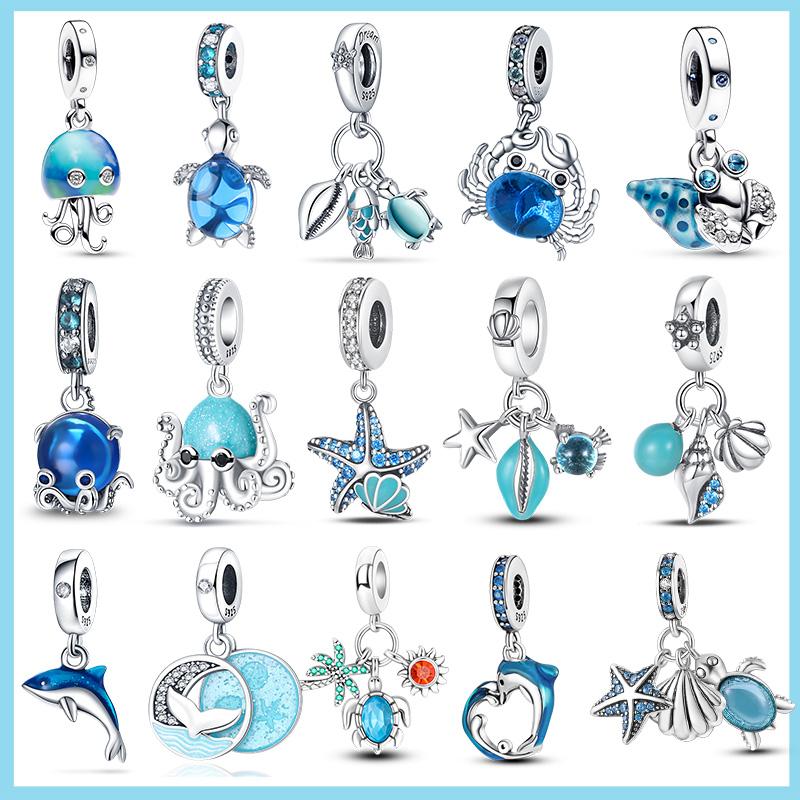 

100% настоящее серебро S925, серия Ocean, краб, черепаха, русалка, подвески, бусины, подходят для оригинальных браслетов, ювелирные изделия, подарки