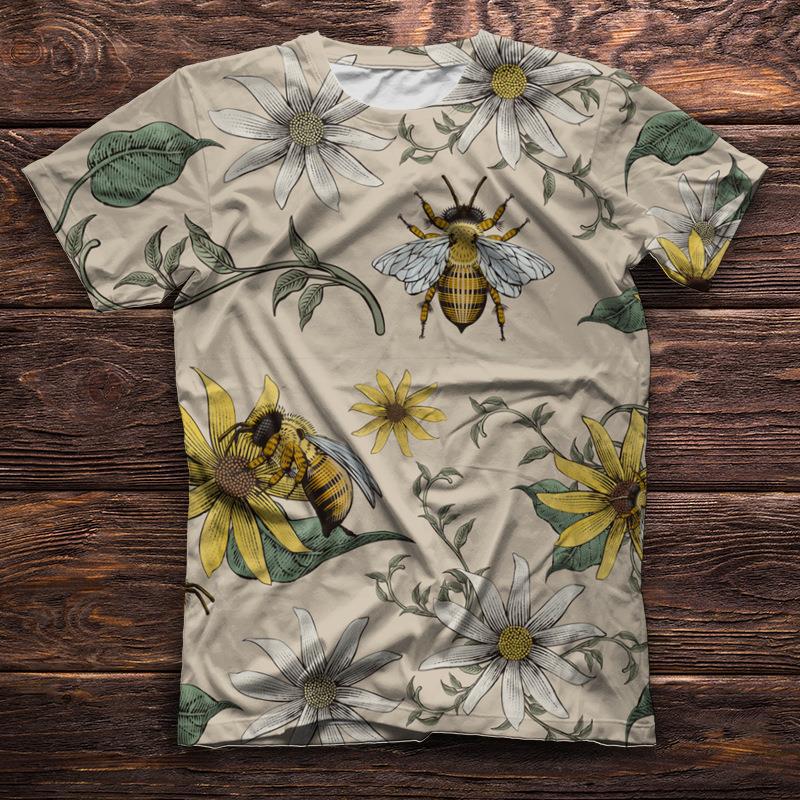 

Женская футболка с коротким рукавом, летняя новинка, свободная футболка с 3D-принтом пчелы 6XL