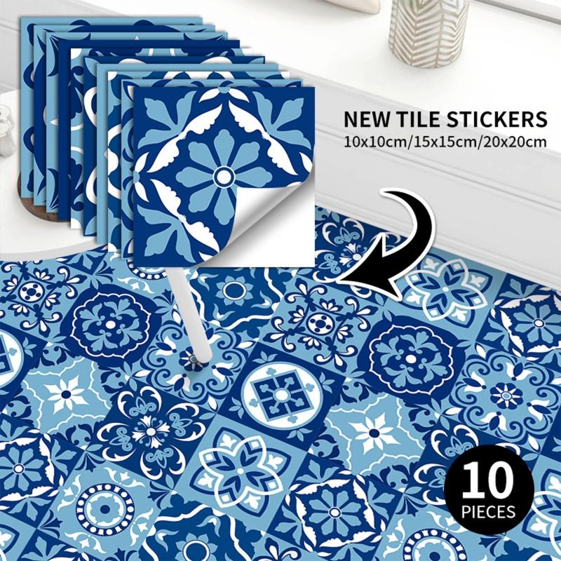 10pcs Mexican Style Tile Stickers Peel Stick Floor Wall Decals Waterproof Backsplash DIY Mural Kitchen Bathroom Decor