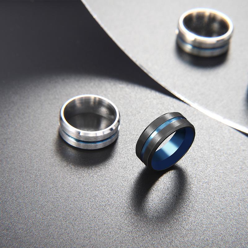 Stylish and Simple 8MM Titanium Steel Recessed Ring Matte Brushed Stainless Steel Ring for Men and Women