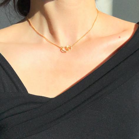 Rush Off Double Circle Pendant Gold Necklace / Surgical Steel Double Circle Pendant Gold Necklace