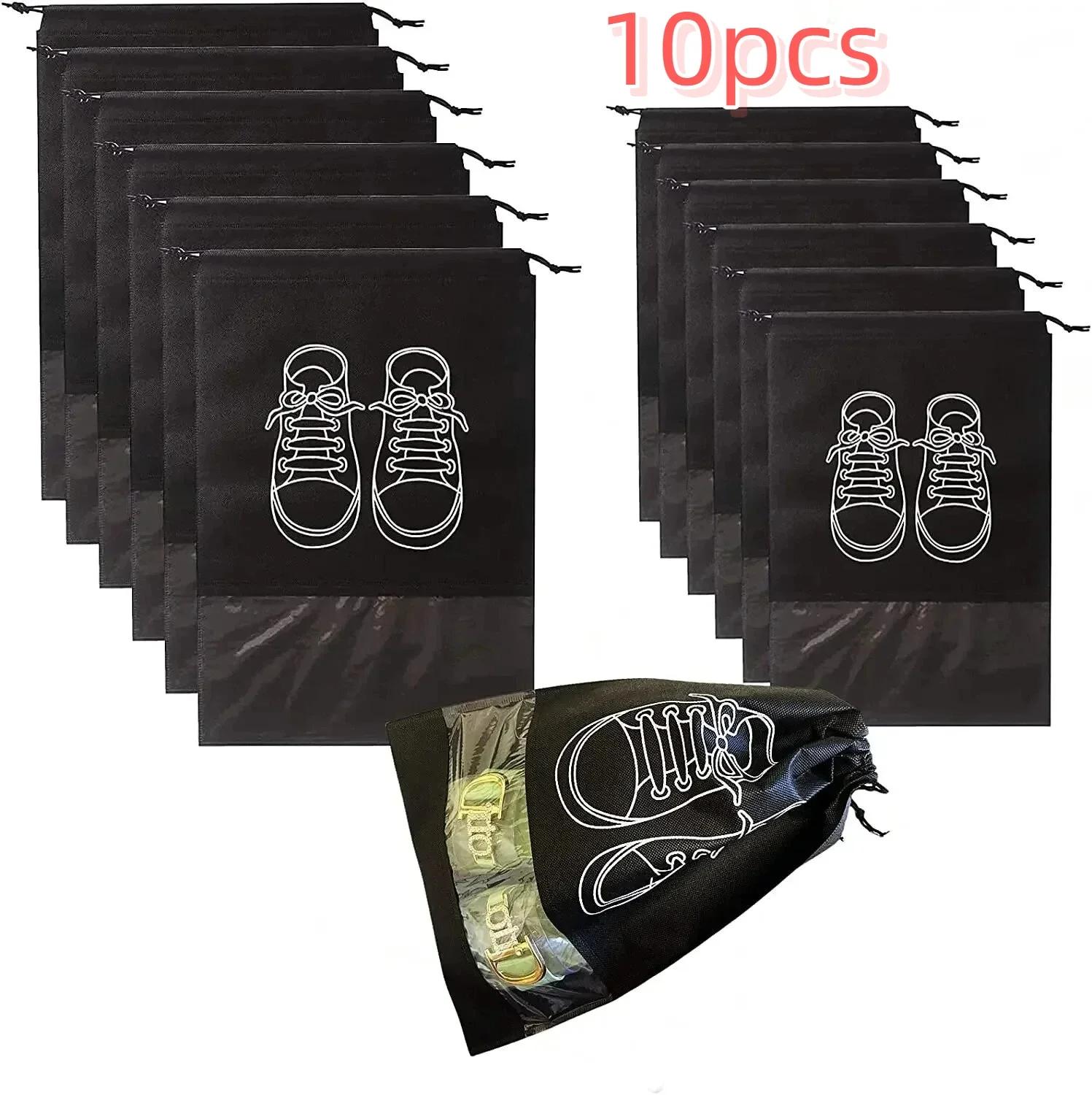 

Non-woven 10pcs Waterproof Transparent Pocket Storage Bags Portable Hanging Organizer Travel Closet Shoes Clothing Storage Goods 27x36cm