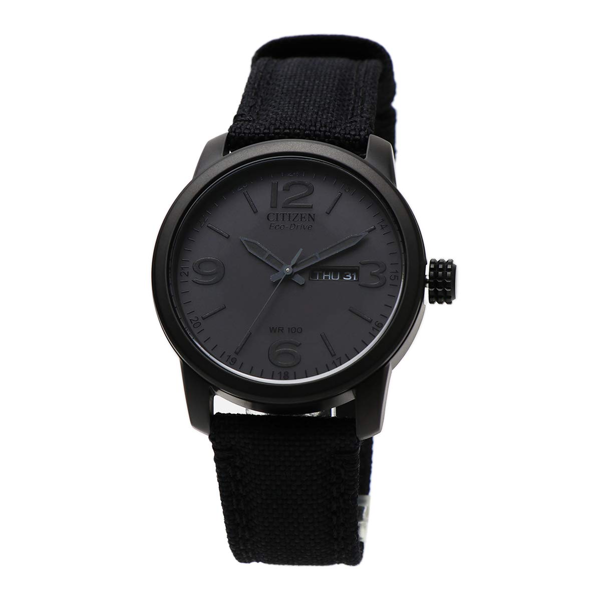 

CITIZEN Military Matte Black Nylon All Black BM8475-00F ECO-DRIVE Solar-Powered Men s Watch, Waterproof, Analog, Day/Date Display, Calendar, Strap, чёрный