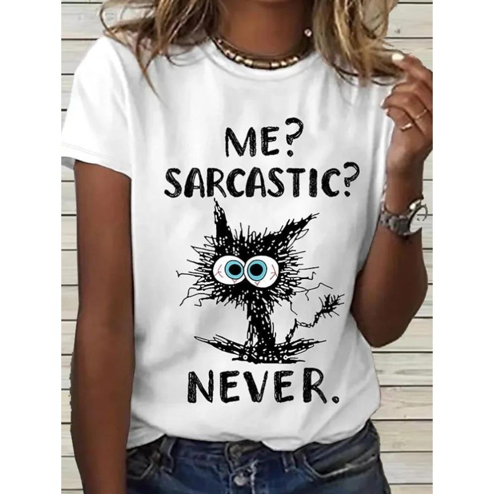 Fashion Women Retro Creative Cat Letters Print T Shirt Funny Casual O-neck Short Sleeves T-shirt Summer Female Tee Shirt