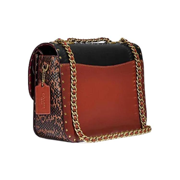 New COACH Madison Cow Leather With Snake Skin Envelope Bag, Crossbody Bag, Shoulder Bag Medium Size Women's Black & Brown C3758-B4WG4