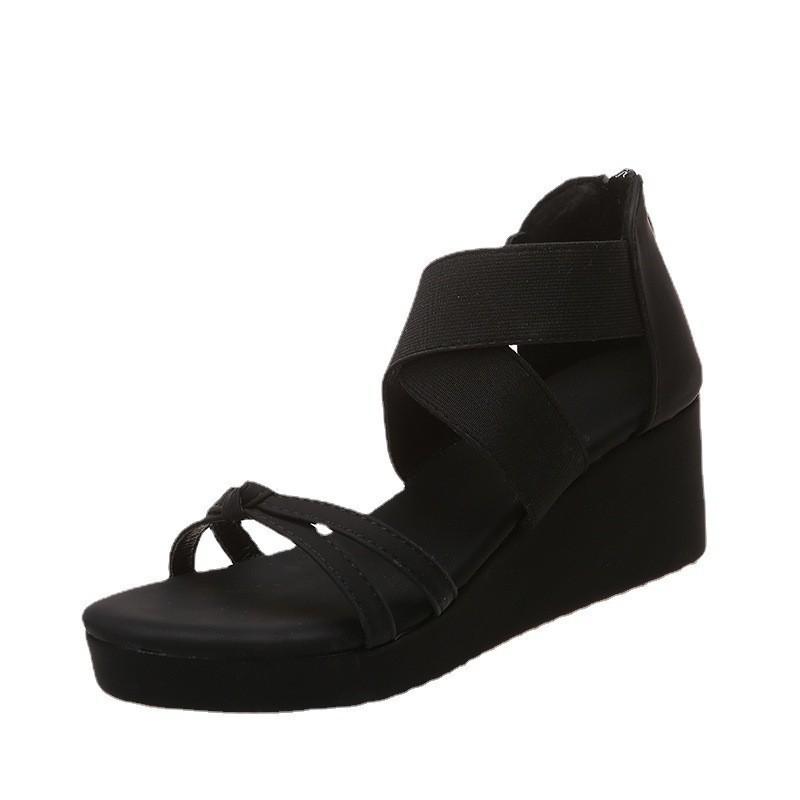 

Foreign trade new slope heel sandals women s 2025 Europe and the United States summer after zipper women s Roman sandals cloth 43