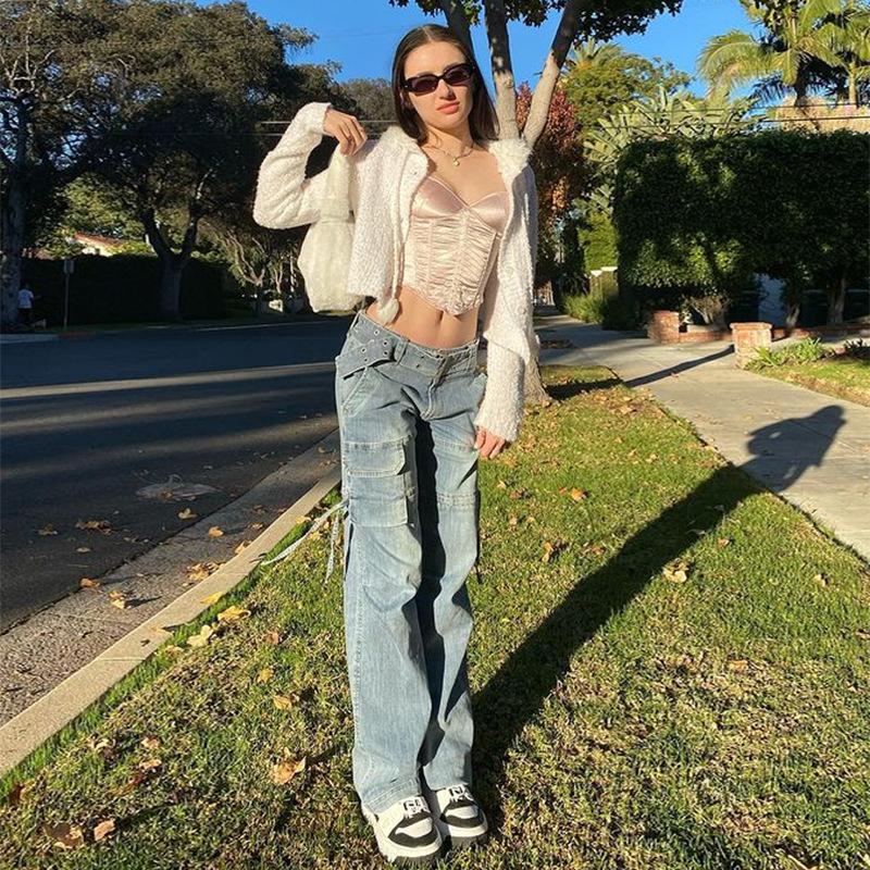 Low Rise Jeans Frauen Baggy Jeans 2021 Neue Mode Gerade Bein Hosen braun Denim Hose Blau Vintage Mom Lose Niedrige taille Jeans