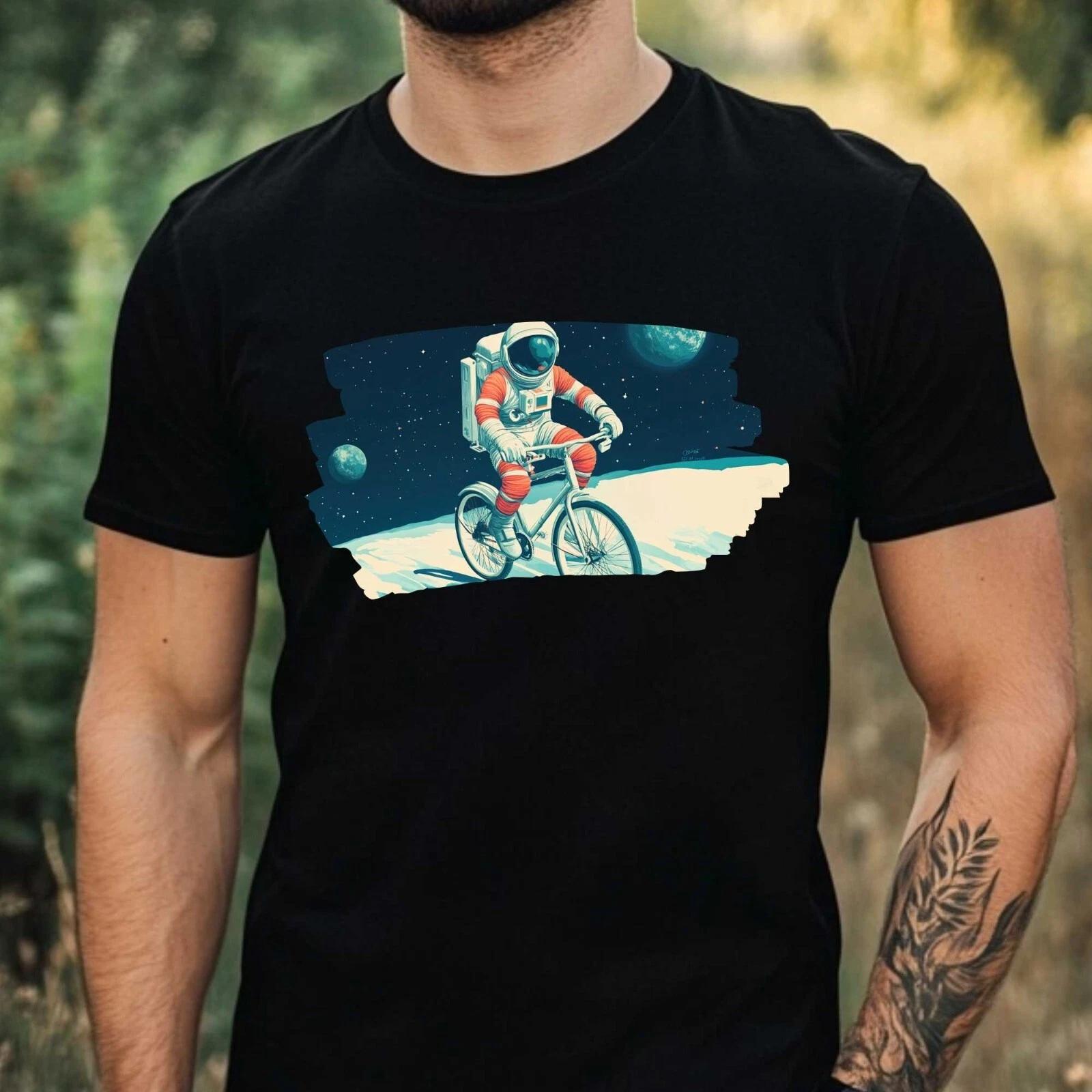 T-Shirt Herren Astronaut auf dem Fahrrad Motiv Baumwolle Größe XS bis 5XL L