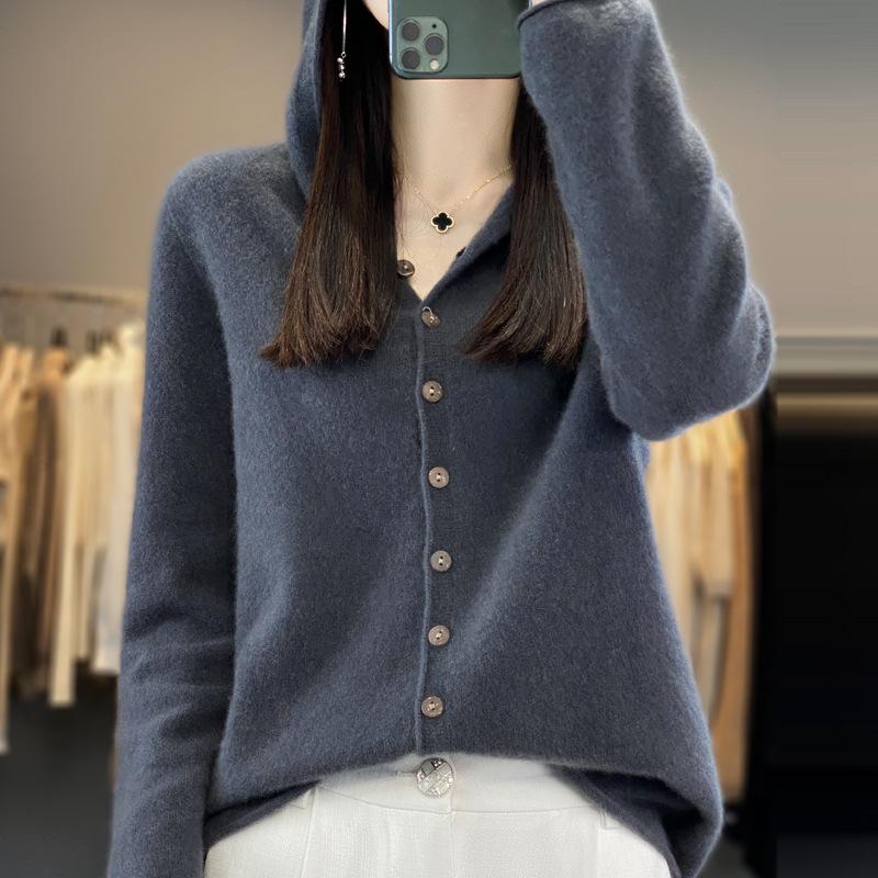 Women's Loose Knit Wool Cardigan Sweater - Autumn/Winter Casual Top