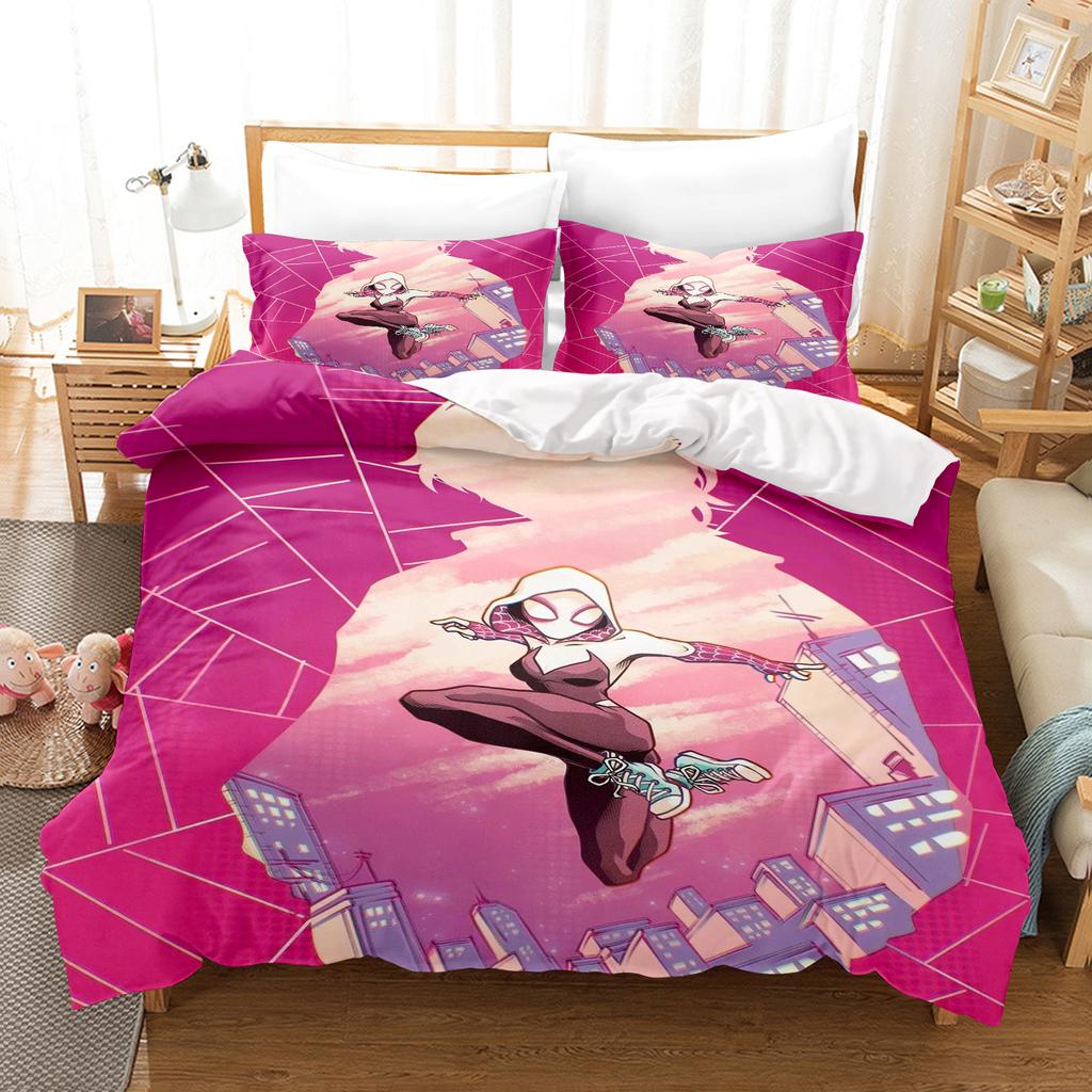 Spider-Man Gwen 3-delig 1 Dekbedovertrek Eén Delig Beddengoed Set Comforte Luxe Verfijnd Verjaardagscadeau 100% Polyester Huisdecoratie