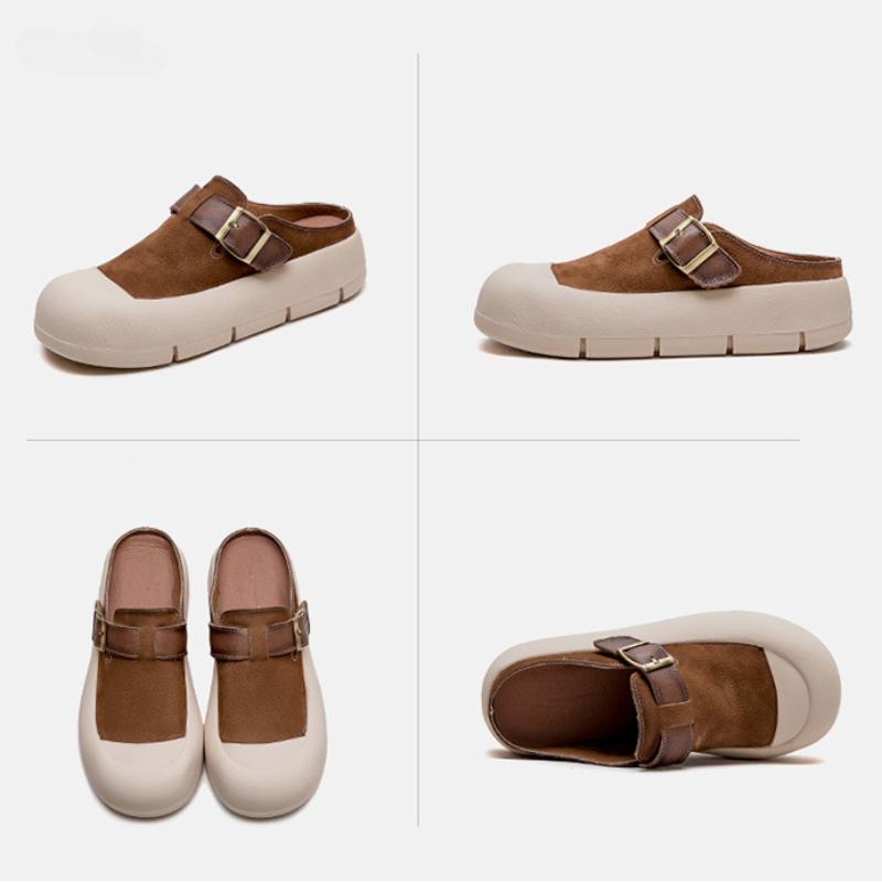 Johnature Silná podrážka s kulatou špičkou Ležérní Pantofle Candy Color Pravá kůže Měkká podrážka Dámská obuv